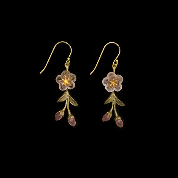 pink peach blossom earrings by jewelry designer Michael Michaud