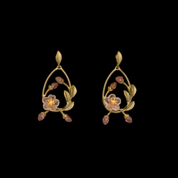 Peach blossom post earrings with loop dangle
