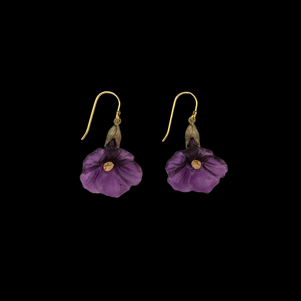 purple petunia flower drop earrings