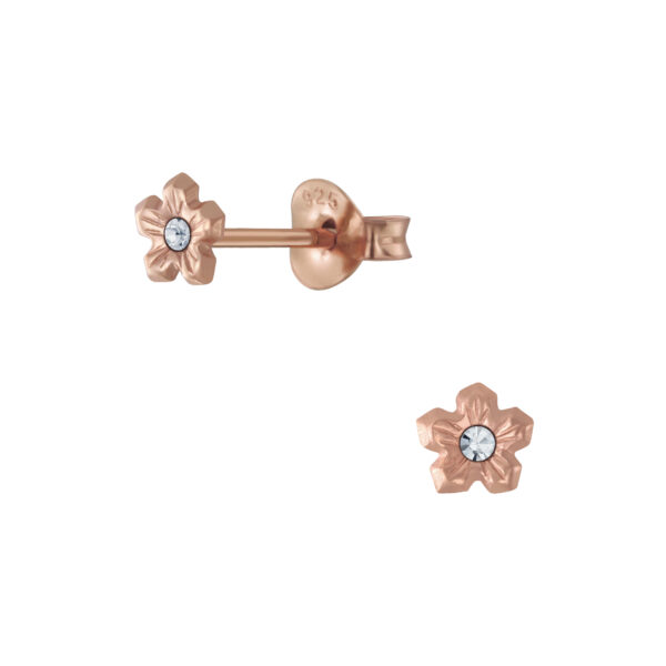 rose gold-plated nickel free sterling silver flower stud earrings with crystal center
