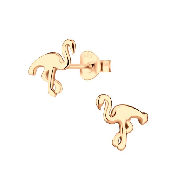 rose gold-plated sterling silver flamingo post earrings