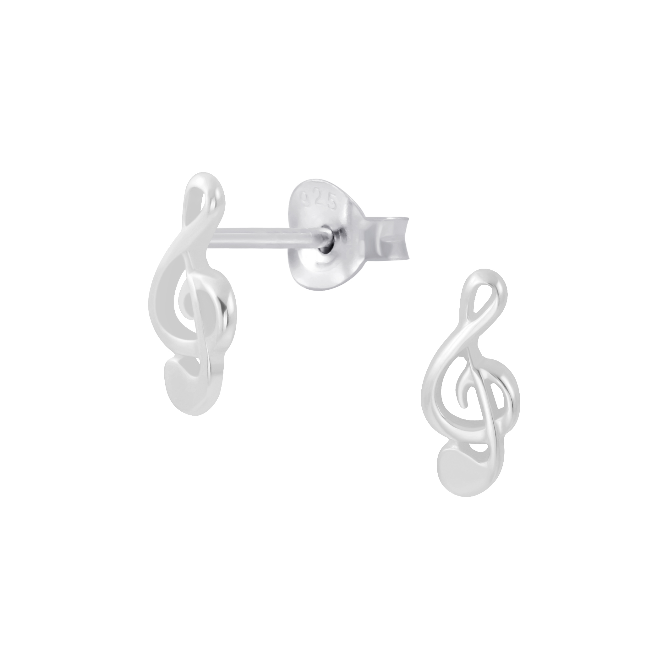 treble clef sterling silver music stud earrings