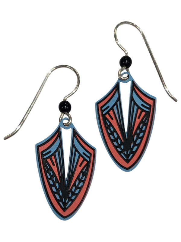 blue and pink shield shape earrings