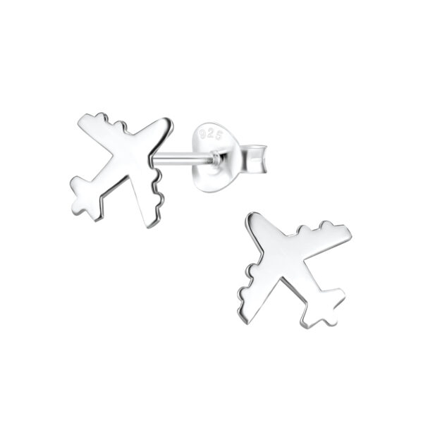 Airplane with engines sterling silver post earrings