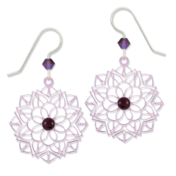 purple filigree flower earrings