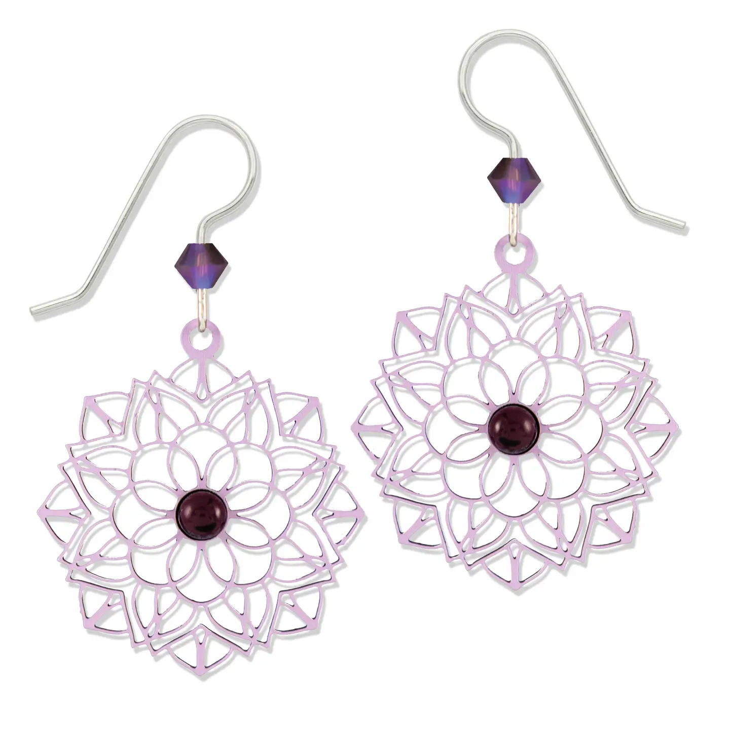purple filigree flower earrings