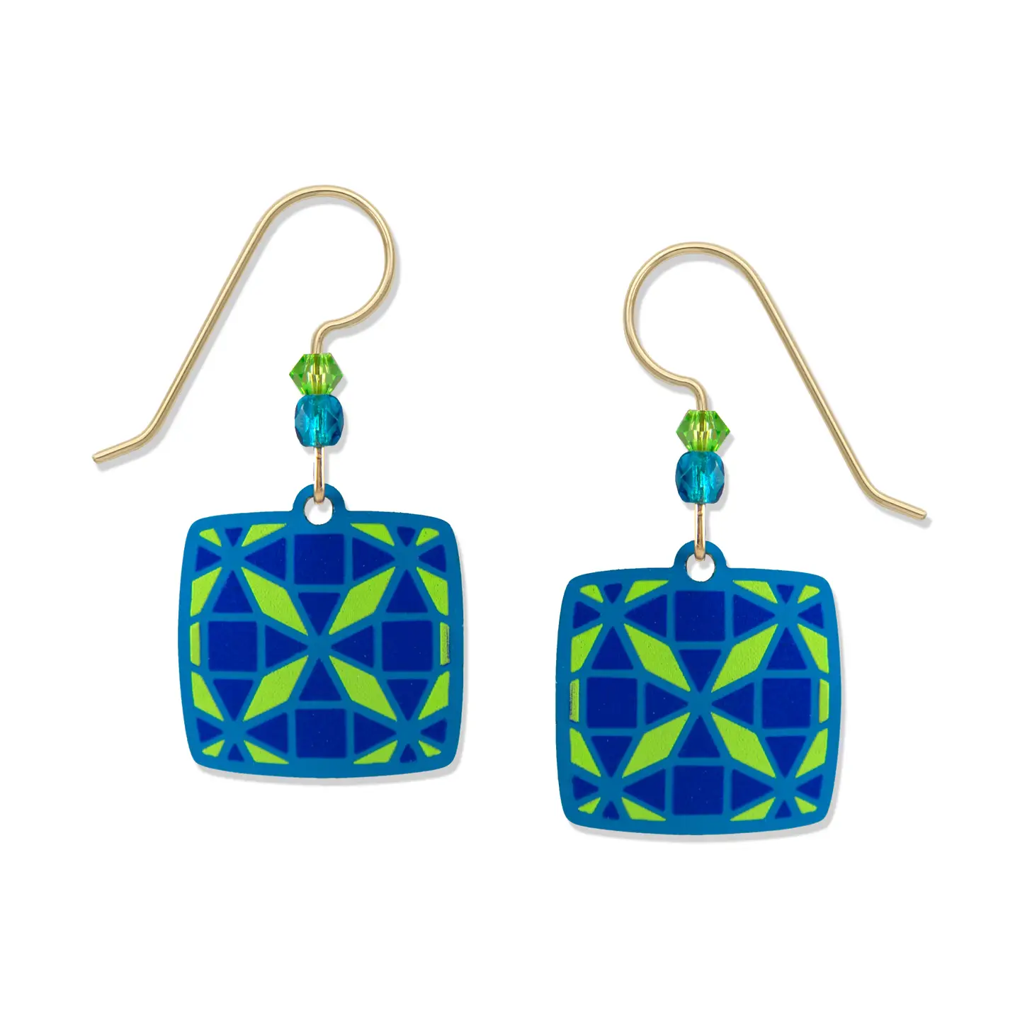 blue and green quilt pattern earrings
