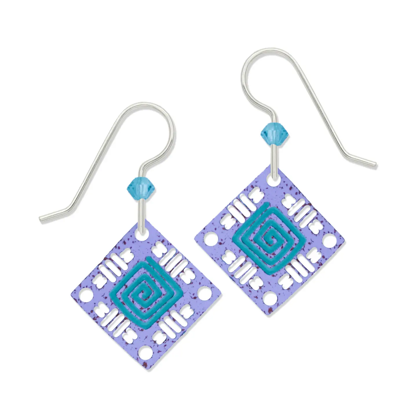 teal and purple square earrings