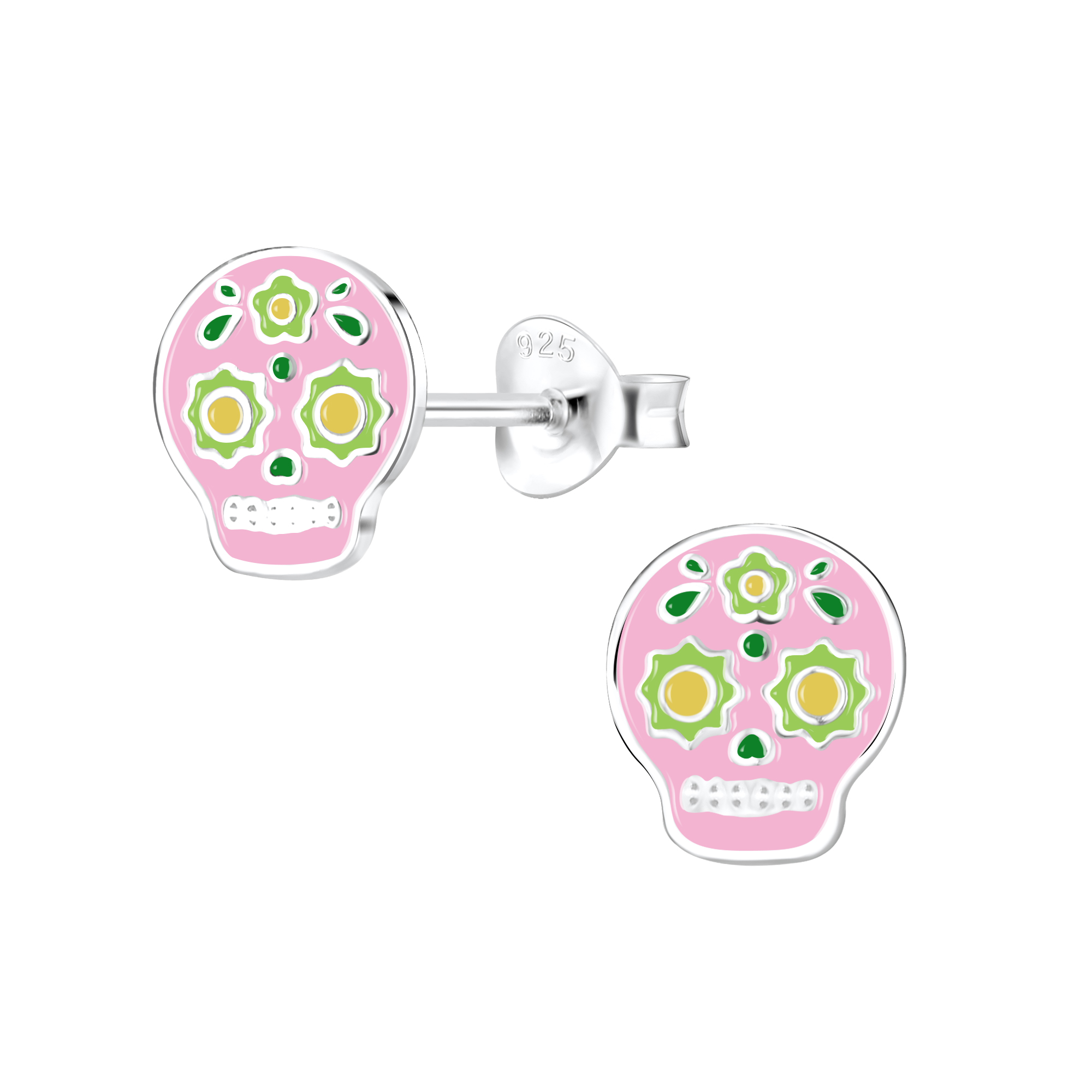 sugar skull colorful enamel and sterling silver post earrings