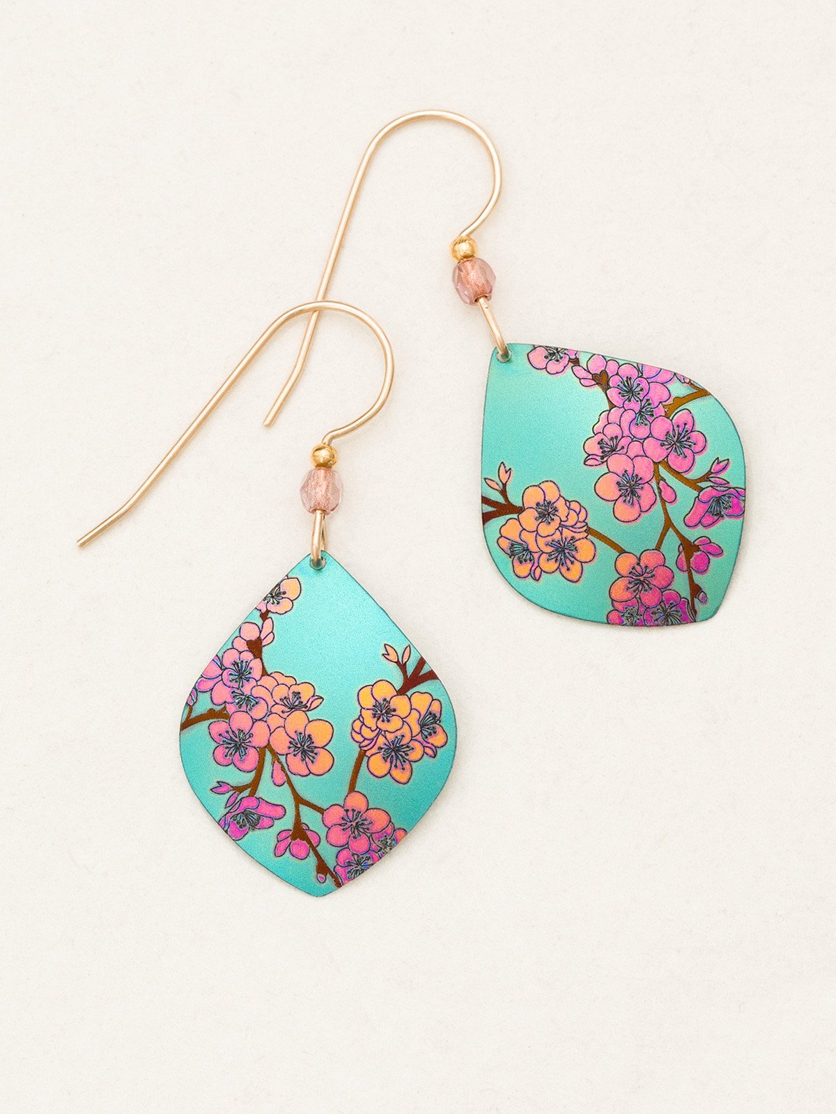 teal cherry blossom earrings by jewelry designer Holly Yashi