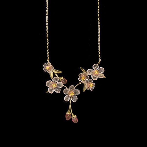 Peach blossom statement necklace handmade by Michael Michaud