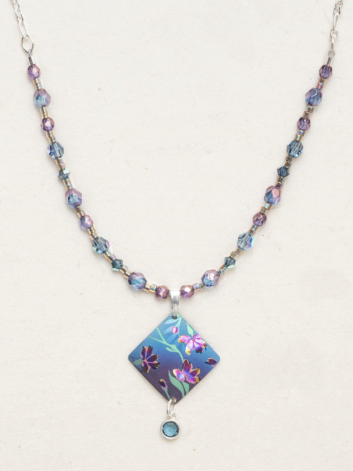 Blue and purple beaded Holly Yashi necklace with pendant
