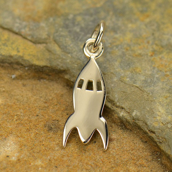 sterling silver rocket ship charm pendant