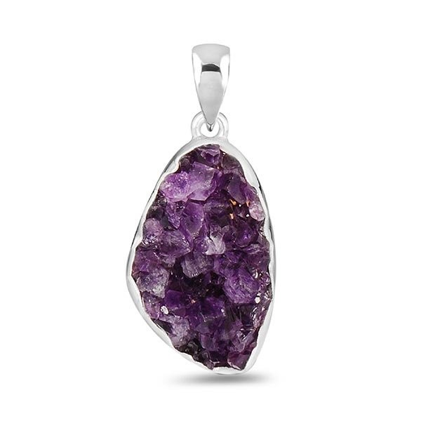 dark purple rough amethyst crystal druzy and sterling silver pendant