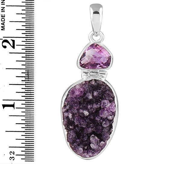 faceted purple amethyst and rough amethyst druzy crystal pendant