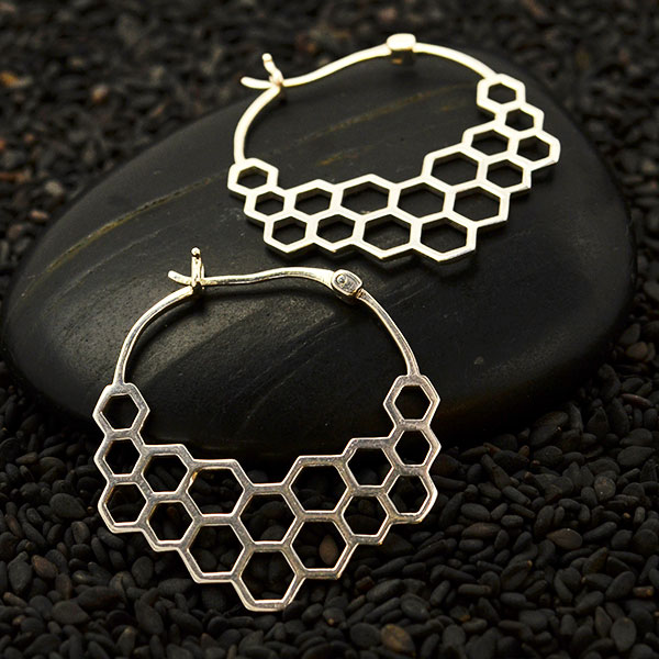 honeycomb hoop earrings in nickel-free sterling silver