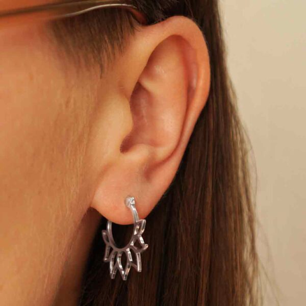 lotus flower hoop earrings on ear