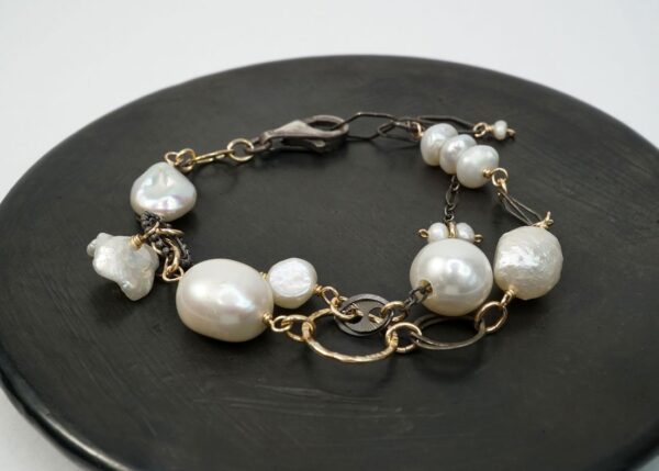 mixed metal pearl bracelet