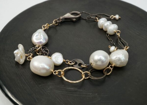 mixed metal pearl bracelet