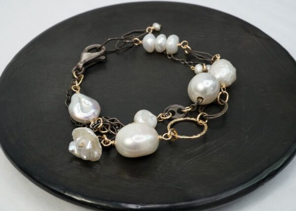 mixed metal pearl bracelet