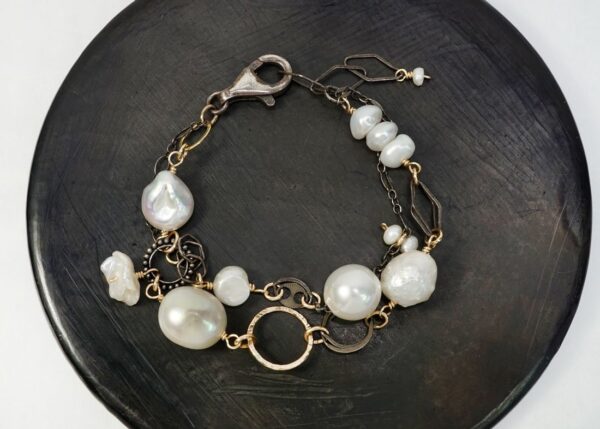 mixed metal pearl bracelet