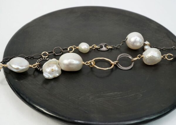 mixed metal pearl bracelet
