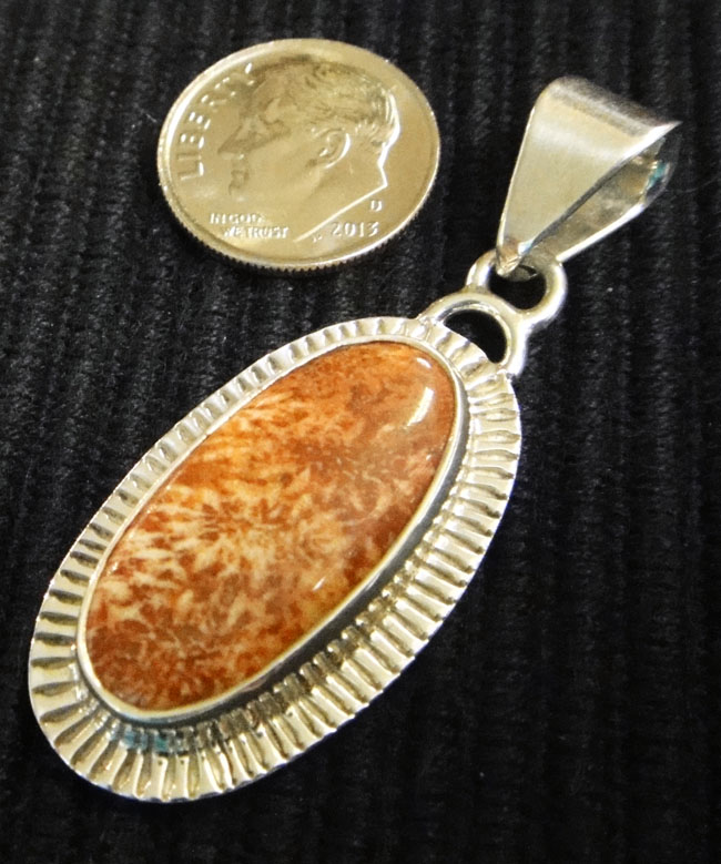starburst jasper sterling silver pendant with dime for scale