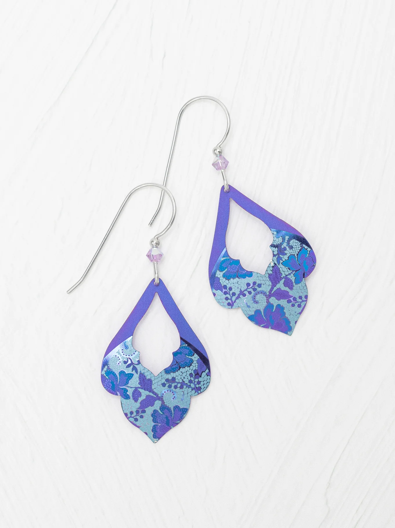 purple and blue lace patterned earrings
