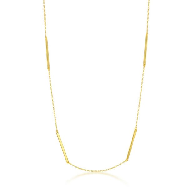 close-up of bar and chain long necklace