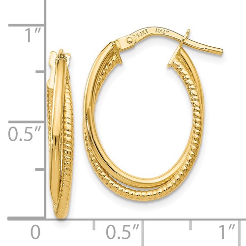 textured double hoop 14K yellow gold earrings with ruler