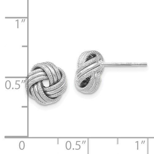 14k white gold knot stud earrings with ruler