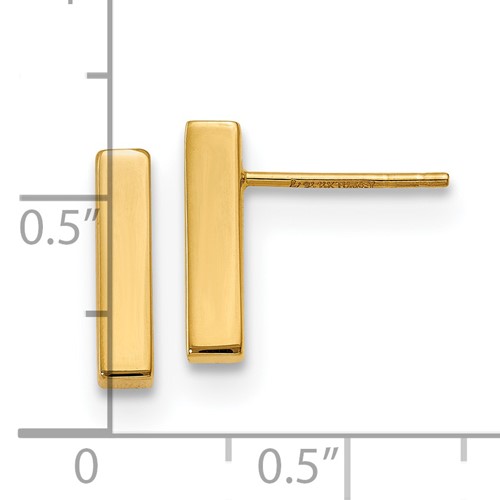 14k yellow gold bar stud earrings with ruler