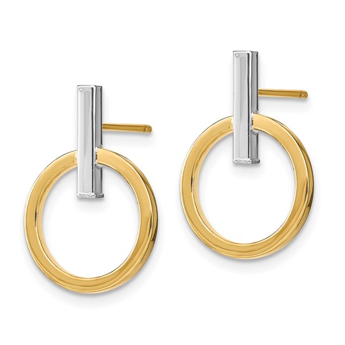 14K yellow and white gold circle earrings