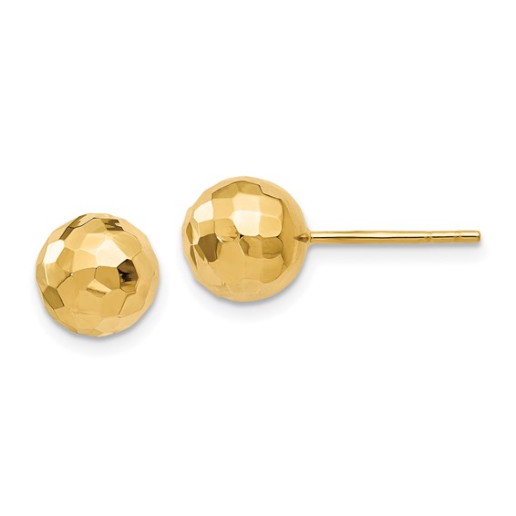 8 MM textured 14K yellow gold ball stud earrings