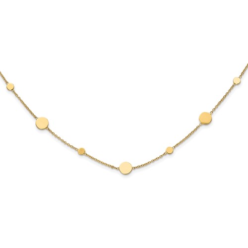 close up of 14k yellow gold station necklace