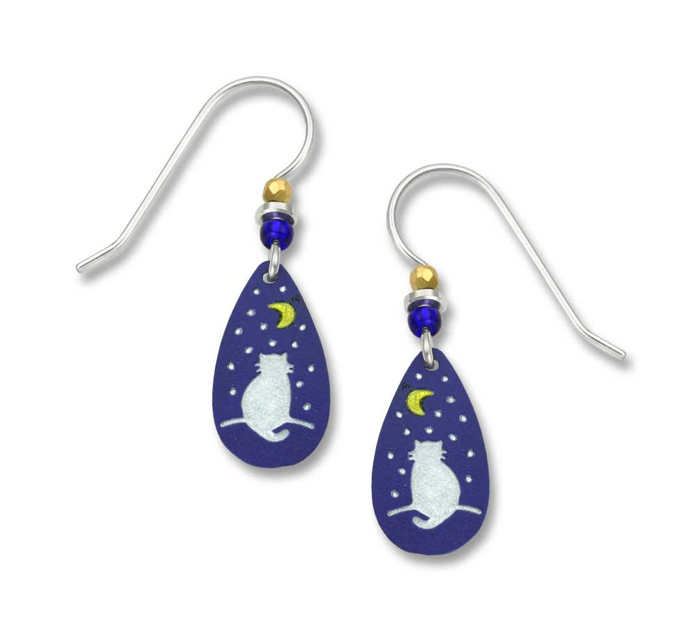 cat on starry night earrings with sterling silver earwires