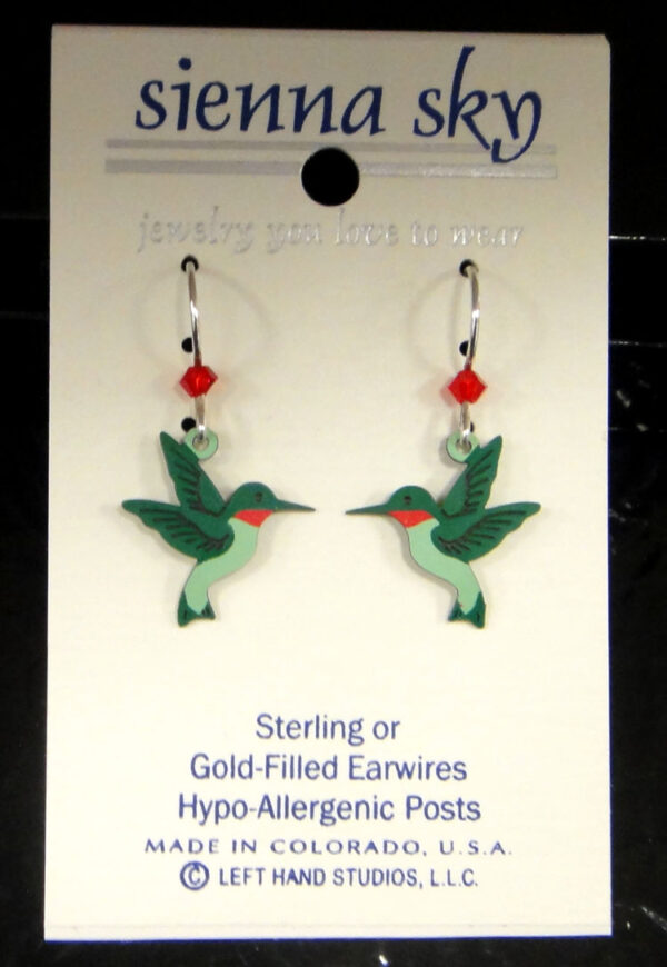 Sienna Sky hummingbird earrings on earring card