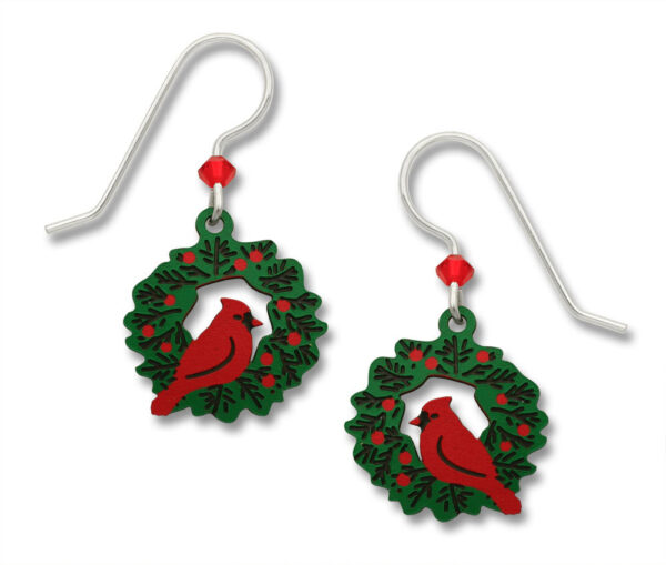 Christmas earrings- cardinal on wreath