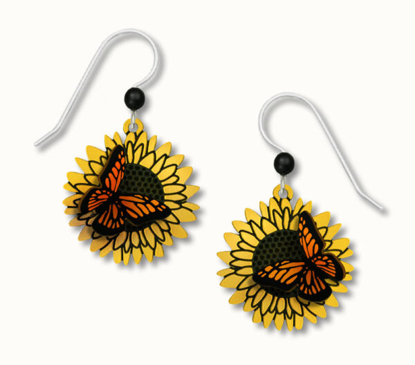 monarch butterfly on sunflower 3D earrings