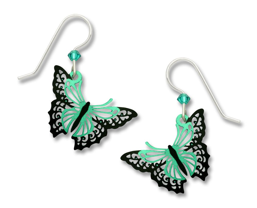 teal and black butterfly earrings