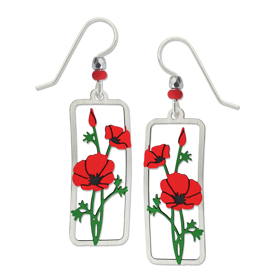 Red Poppy flower earrings by Sienna Sky for Left Hand Studios