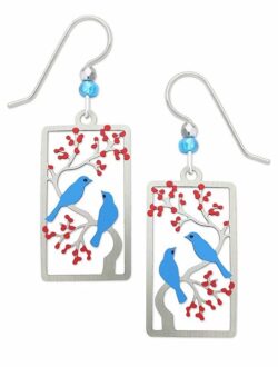blue bird on cherry tree earrings