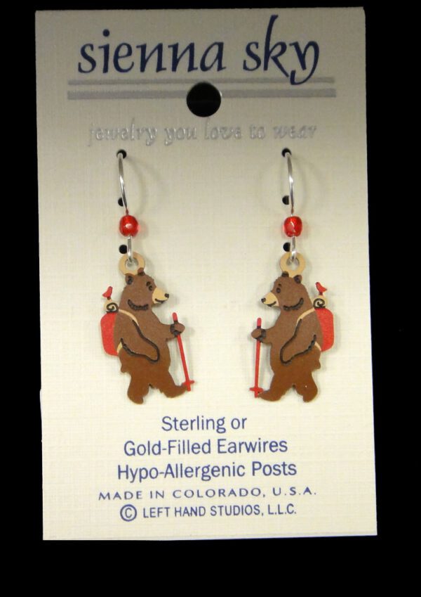 hiking bear earrings on earring card