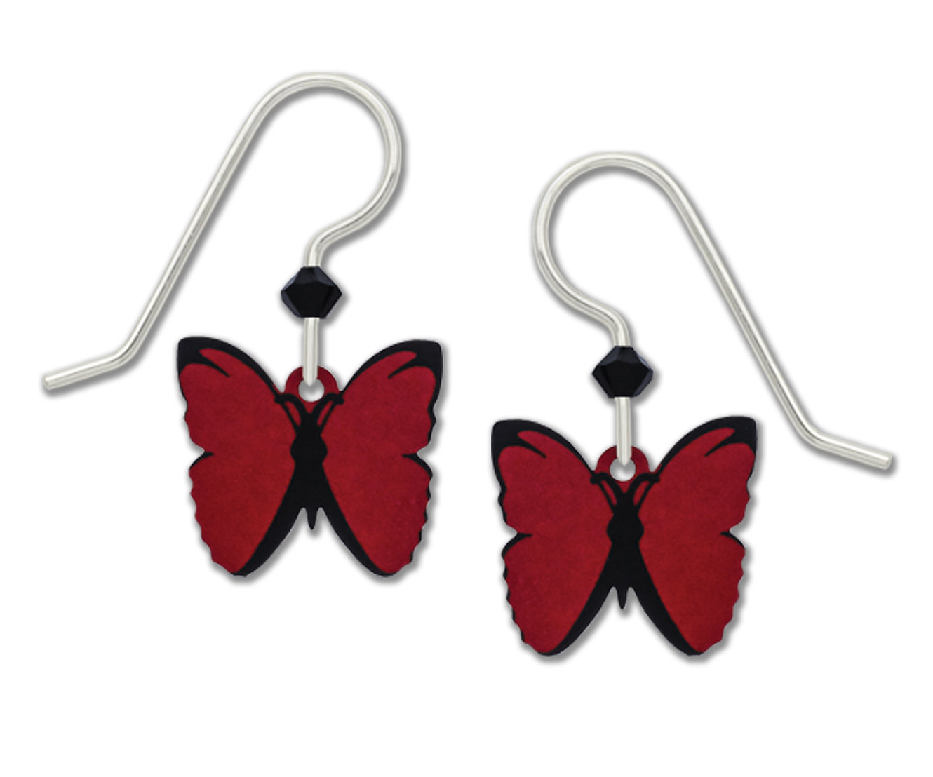 red butterfly earrings with sterling silver ear-wires
