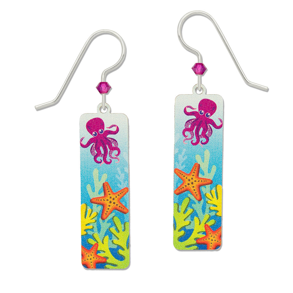 octopus and starfish earrings with sterling silver earwires