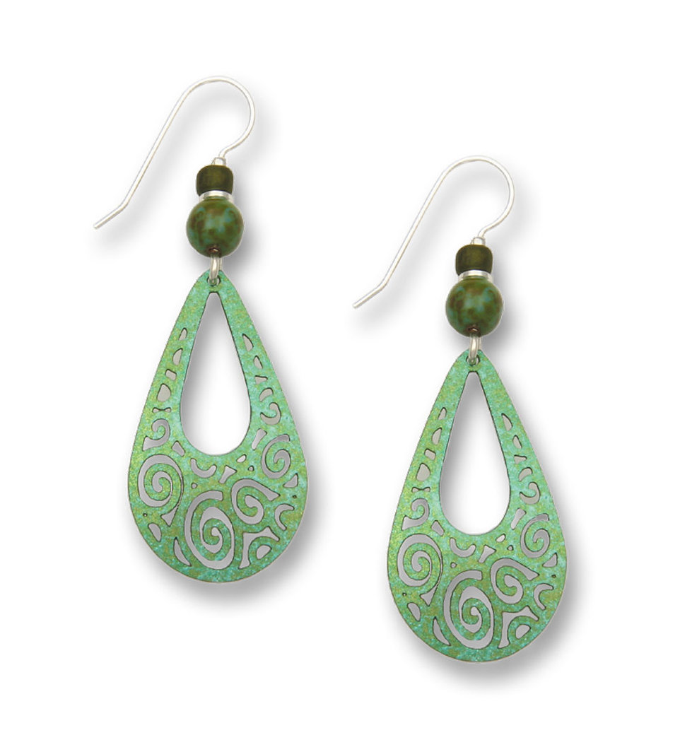green filigree drop earrings