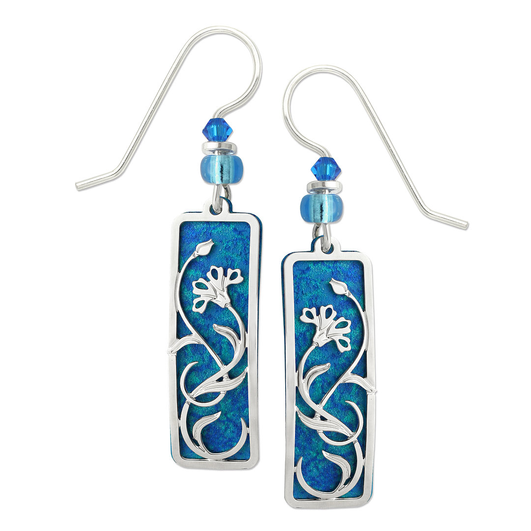 Blue Art Nouveau inspired floral earrings