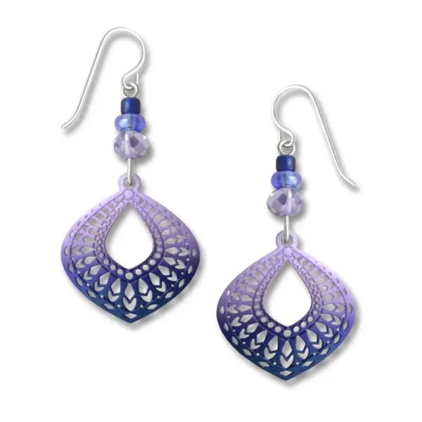 purple and blue filigree drop earrings