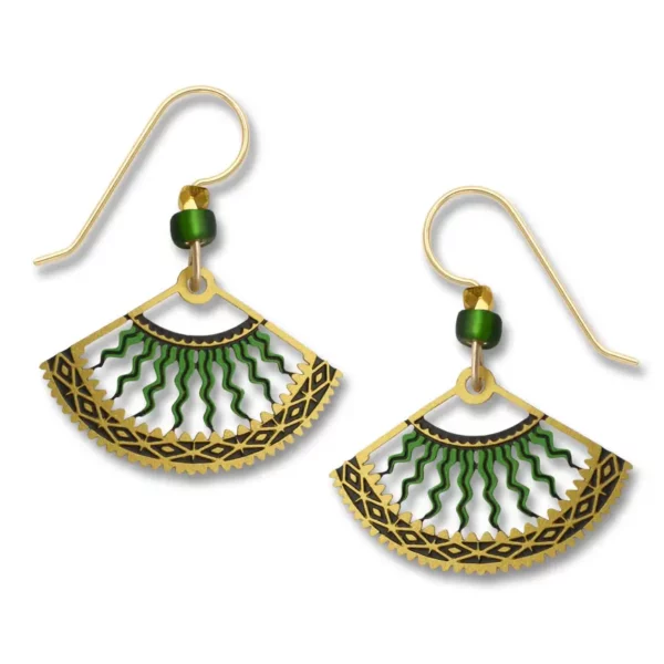 goldtone and green fan earrings