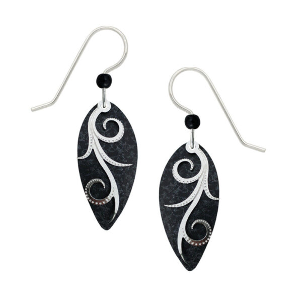 Black and silver pointed drop earrings